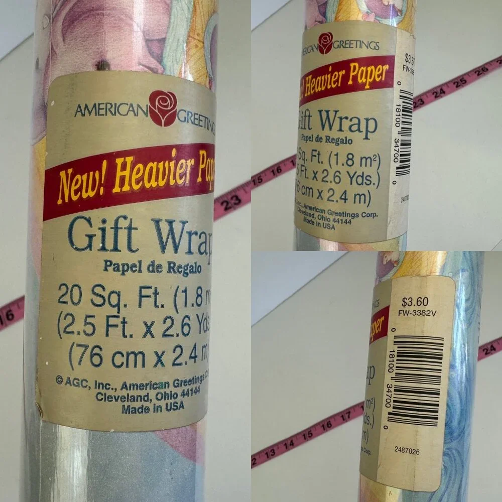 Sealed Vtg American Greetings Noah's Ark Pastel‎ Baby Shower Wrapping Paper Tube